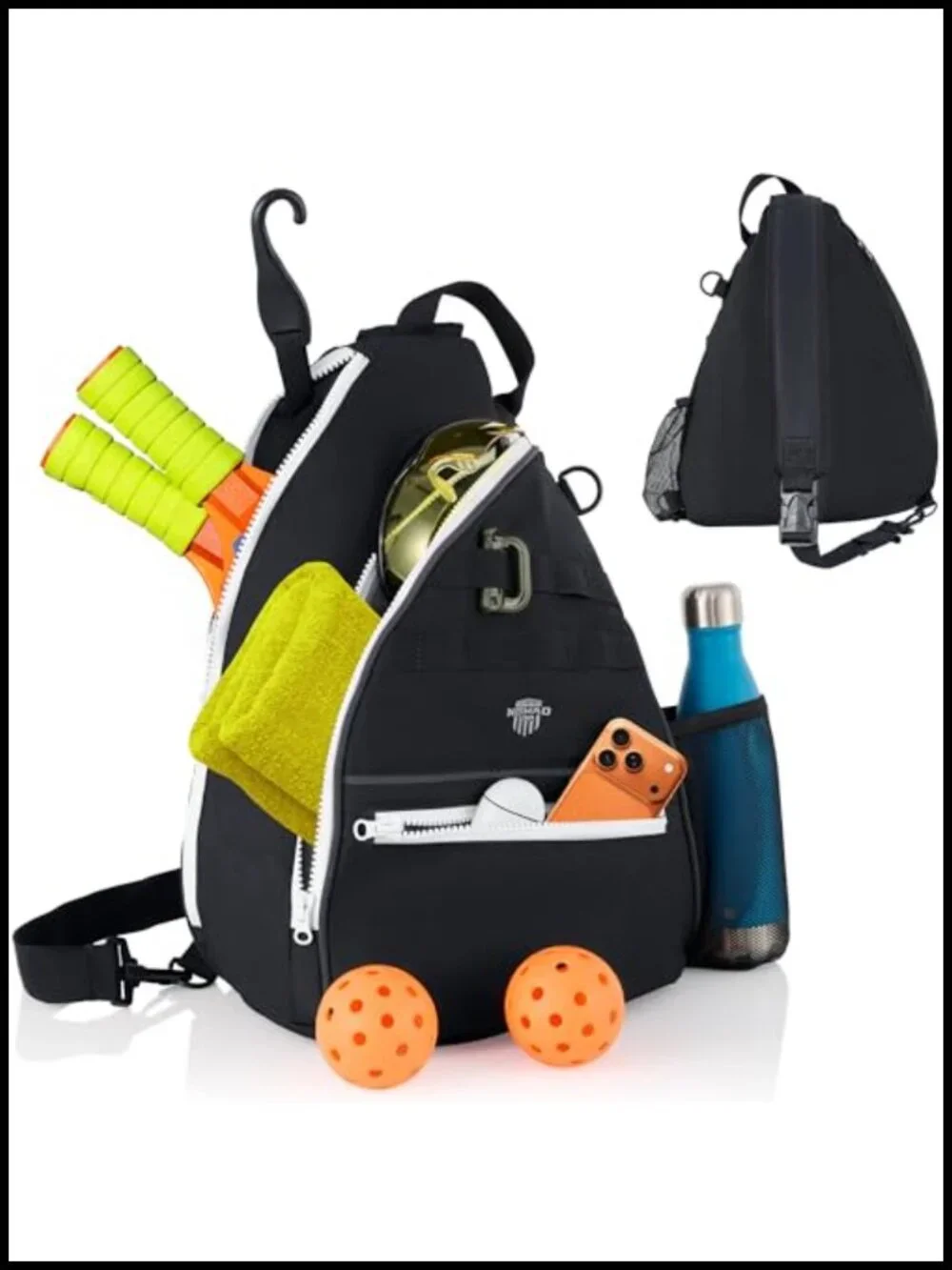 Pickleball Sling Bag with Fence Hook, 3 Compartments, 1000D PVC Coated Cordura